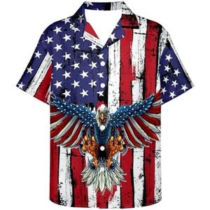 Hawaiian Shirts for Men American Flag Eagle Patriotic Tropical Summer Beach Aloha Button Down Shirt Short Sleeve M/L