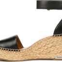 Franco Sarto Womens Clemens Raffia Espadrille Wedge Sandals Black Leather 8.5W