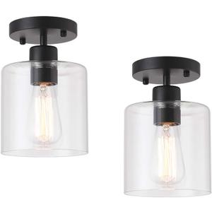 2 Pack Black Modern Semi Flush Mount Ceiling Light, Rustic Ceiling Light Fixture for Closet Hallway Entryway, Hallway Ceiing, Matte Black Finish (6 in)