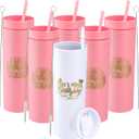 6 Pcs Birthday Party Tumblers 16 oz Birthday Squad Skinny Tumbler with Lid and Straw Double Wall Plastic Tumblers for 20th 30th 40th 50th 60th Birthday Party Favor for Women(Pink)