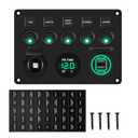 Geloo 5 Gang Rocker Switch Panel for Boat, 12V Marine Switch Panel Waterproof, Aluminum Toggle Switches Panel with 4.2A USB Port Digital Voltmeter for Boat Car RV Truck (Green)