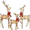 HOYECHI 4ft Christmas Decorations Outdoor Lighted Reindeer  3-Piece 2D Deer Family Set with 145 Warm White LED Lights for Yard, Lawn, Garden & Porch Holiday Display - Rattan