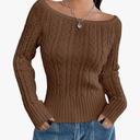 MakeMeChic Women's Off The Shoulder Sweater Cable Knit Long Sleeve Ribbed Fall Going Out Tops Sweater Pullover S