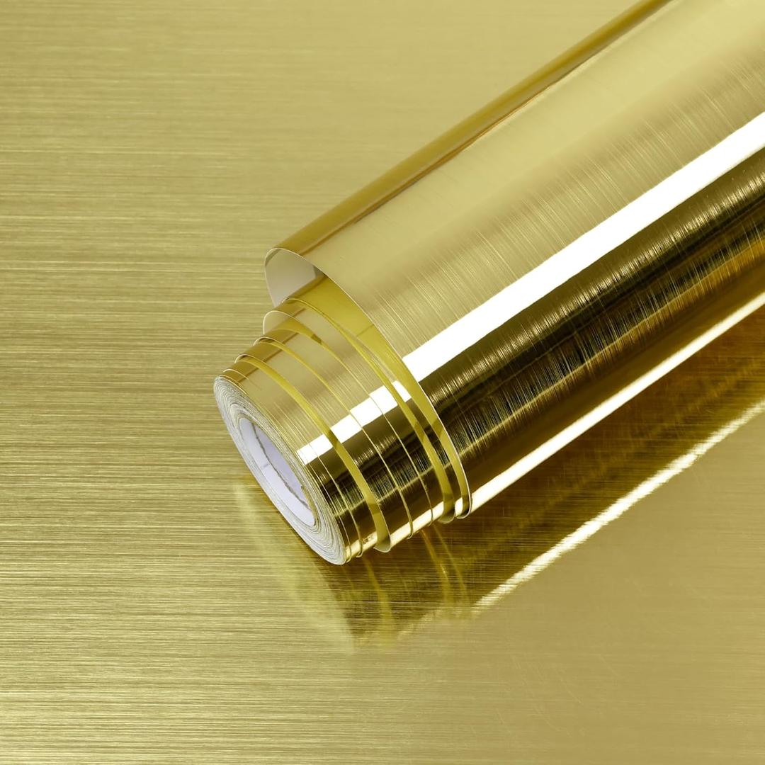Uooar Gold Stainless Steel Contact Paper 11.8"×80" Peel and Stick Metallic Wallpaper for Countertop Fridge Dishwasher Cabinets