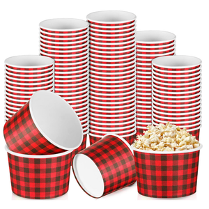 Yungyan 150 Pcs 9 oz Christmas Snack Bowls Cups Disposable Soup Paper Popcorn Bowl Christmas Party Supplies Yogurt Dessert Food Containers Ice Cream for Sundae Hot Cold Food(Plaid)