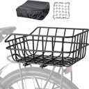 CXWXC Rear Bike Basket - Bicycle Rear Basket with Cargo Net and Waterproof Cover - Rear Mount Aluminum Bike Basket Large Capacity