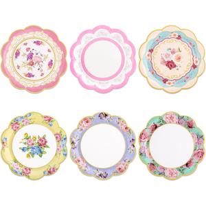 NatNarr 48 Pcs Floral Tea Party Paper Plates, 9 inch Disposable Vintage Paper Plates Garden Party Decoration for Birthday Baby Shower Bridal Wedding