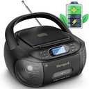 CD Cassette Player Combo, Hernpark Rechargeable Boombox with Bluetooth 5.1, Tape Recording, FM Radio, Super Bass, Stereo Sound, Aux/USB Drive, Headphones Jack, Boom Box for Indoor Outdoor