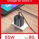 65W Switch 2 Charger with 6.6FT(2M) Cable - GaN3 AC Power Adapter for Nintendo Switch/OLED/Lite & Steam Deck/OLED, Original Quality, Supports 4K TV Mode, PD3.0 Fast Charger for PS4 Controller, Galaxy