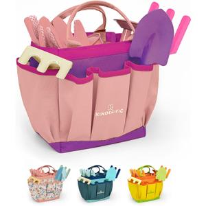 Gardening Set, Tool Kit, for Kids, STEM, Includes Tote Bag, Spade, Watering Can, Rake, Fork, Trowel and Gloves (Princess Pink)
