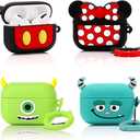 (4Pack) Case for AirPods Pro 2nd/1st Generation (2022/2019) with Carabiner, Suublg Cute Skin Design Silicone Cartoon Charging Case Protective Covers for Boys Girls (MN+MC+MrQ+Monster)