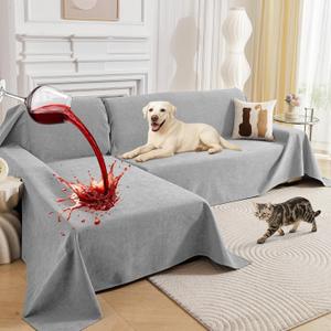 Deep Dream Sectional Couch Covers, 2 Pieces 100% Waterproof L Shaped Sofa Cover, Non Slip Couch Cover for Dogs Cats Washable, Pet Friendly Sofa Slipcovers Furniture Protector (X-Large, Light Grey)