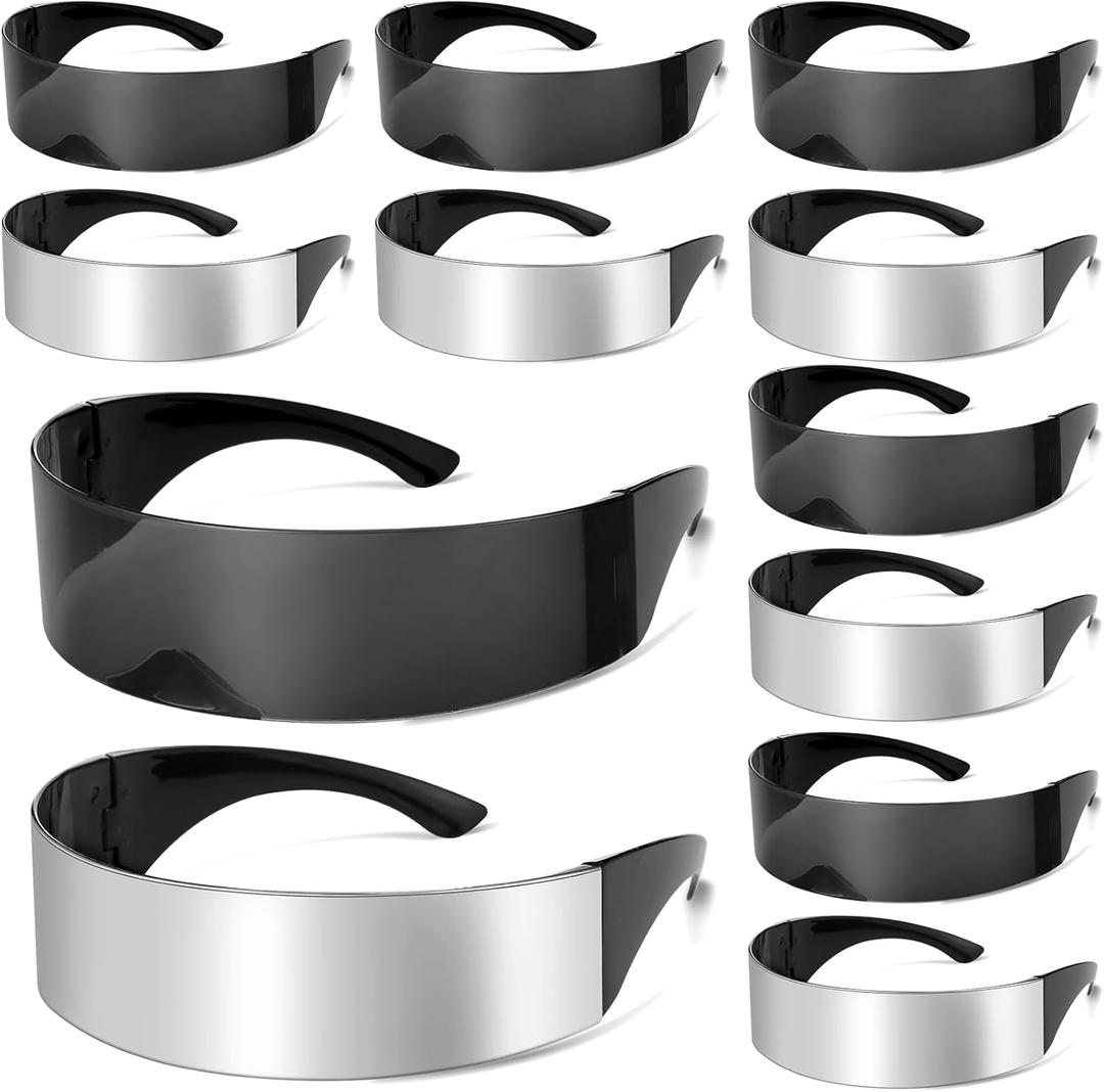12 Pairs 80s Futuristic Narrow Cyber Visor Sunglasses Futuristic Shield Sunglasses Glasses Accessories for Costume Cosplay