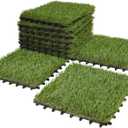 XLX TURF Artificial Grass Turf Tiles Interlocking Set 12 Pieces, Square Fake Grass Tiles Self-draining for Pet Indoor/Outdoor Flooring Decor, 12"x12", 8 Buckle Systerm