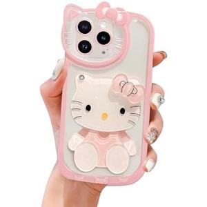 USUGER Cute Kawaii Cartoon Phone Case for iPhone 16 Plus Built-in Makeup Mirror for Women Girls, Soft Silicone Transparent Protective Phone Case for iPhone 16 Plus 6.7 Inch, Pink