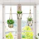 3 Pcs Macrame Plant Hangers,Indoor Different Size Hanging Planter Basket Flower Pot Holder with Beads,No Tassels Hanging Planter Basket with Wood Beads for Indoor Outdoor Home Decor