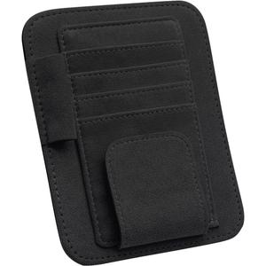 Alcantara Material Car Visor Organizer, Universal Sun Visor Organizer for Trucks Vehicles Suvs, Car Visor Storage Pocket, Sun Visor Pouch For Sunglasses, Cards and Pens - 4 Card Slots - Black