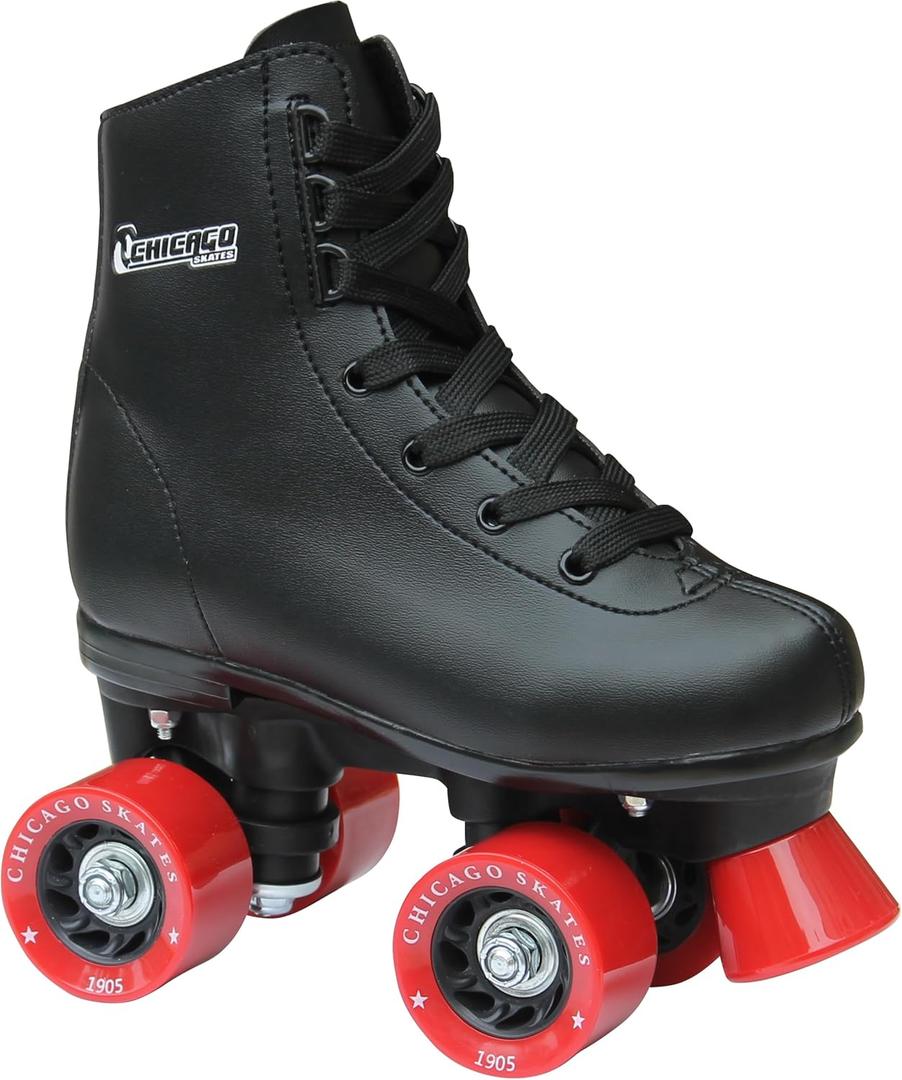 Chicago Girls Rink Roller Skates  Classic High-Top Quad Skates, Padded Ankle Collar, 54mm Urethane Wheels, Adjustable Trucks, Indoor & Outdoor (Men Size 4, Black/Red)