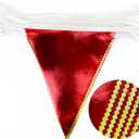 Red and Green Metallic Fabric Triangle Pennant Banner Flag Bunting Garland for Merry Grinchmas Birthday Baby Shower Bachelorette Xmas Holiday Christmas Holiday New Year Party Decorations Supplies