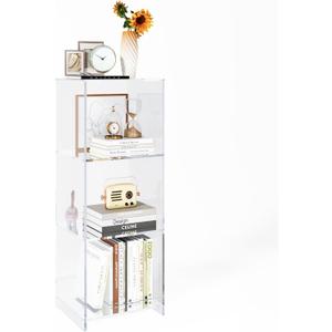 Acrylic Bookcase, 3 Tier Clear Floor Standing Bookshelf, 31.5 inch Tall Display Cube Storage Shelf Home Decor Furniture for Home, Office, Living Room, Bedroom