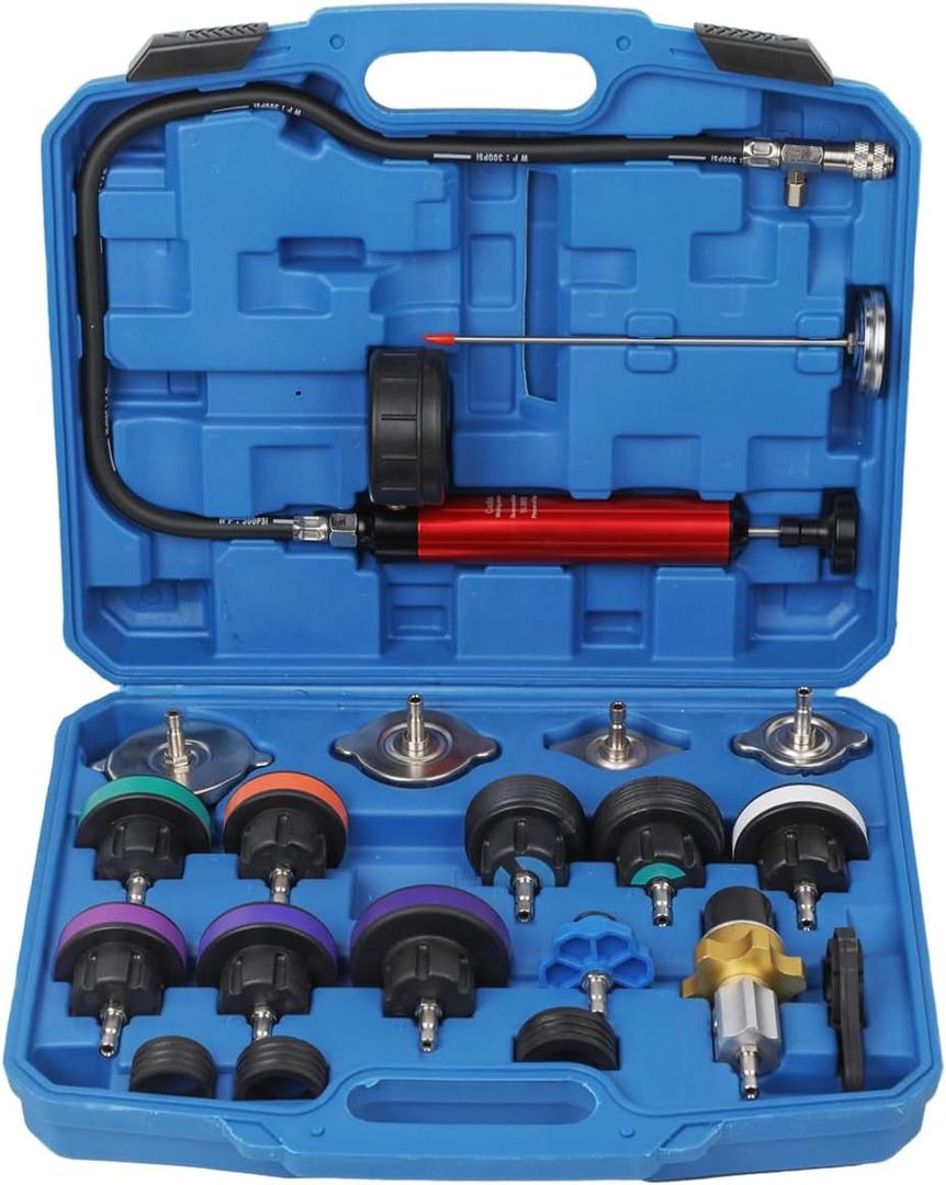Radiator Pressure Tester Kit, Coolant Pressure Tester for Automotive Cooling System Water Tank Leakage Detection (Universal Fit 20PCS)