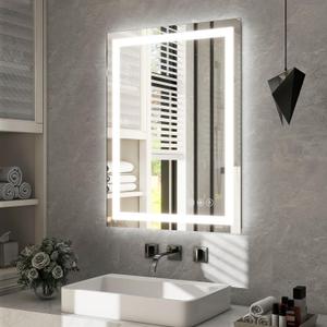 Easly 24x32 Inch LED Bathroom Mirror with Anti-Fog & Memory Function - Dual Lighting (Backlit + Front Lit), 3 Color Modes, Dimmable Tempered Glass - Wall Mounted Modern Vanity Mirror