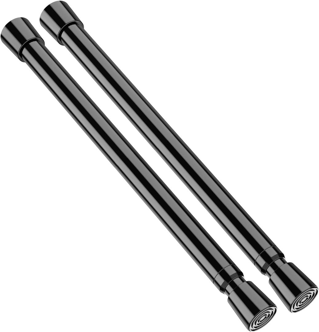 AIZESI 2pcs Black Small Tension Rod 12 to 19 Inch Adjustable Tension Curtain Rod Mini Closet Rod Spring Rod No Drilling Short Tension Rods for Windows, Cupboard, Kitchen Cabinets,Suitable 12-17in