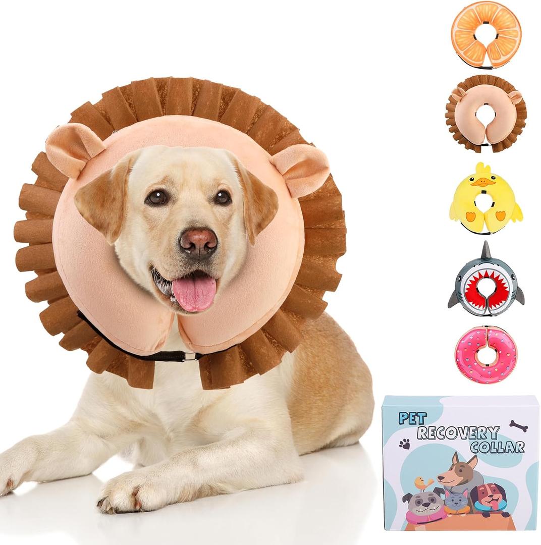 KOOLTAIL Inflatable Dog Cone Collar, Soft Donut E Collar for Dogs After Surgery to Stop Licking Enhanced Alternative, Blow Up Pet Neck Pillow Recovery Adjustable Cone for Dog Cat, Lion XL