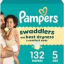 Pampers Swaddlers Diapers, Size 5 (20-37 lbs), 132 Count, Absorbent, Keeps Baby Dry and Comfortable, Skin Safe Disposable Baby Diaper 