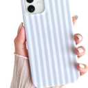 Yeddabox for iPhone 11 Case Cute Striped Phone Case Soft TPU Slim Shockproof Phone Cover for Women Girls, Blue and White