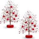 TURNMEON 2 Pack Valentines Day Tree Valentine's Day Decoration, Each with 7 Red 3D Heart Ornaments 378 Floral Berry Blossom 15 Inch Tabletop Artificial Tree Valentines Centerpiece for Table Room Home