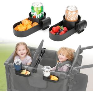 Wonderfold Wagon Snack Tray with Spill-Proof Cup Holders - Compatible with WONDERFOLD W2 & 4 Elite (2 & 4 Seats) | Kid Snacks & Drinks Tray, Detachable, Easy Install, Dishwasher Safe (2-Pack)
