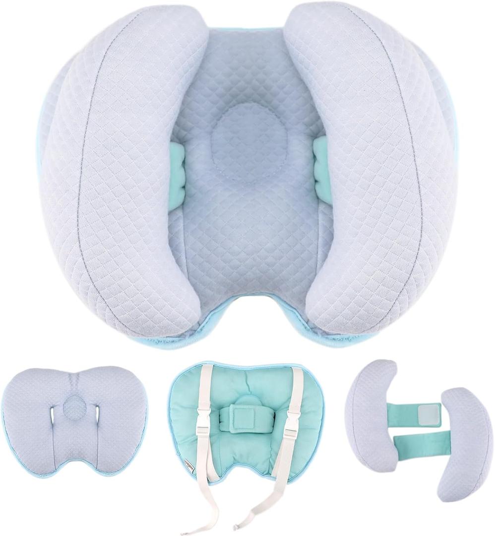 KAKIBLIN 2 in 1 Baby Head Pillow with Banana Neck Pillow for 3 Months to 1 Years Baby Travel Pillow for Stroller or Bed (Blue)