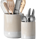 LE TAUCI Utensil Holder, 7.3"+5.4" Ceramic Kitchen Utensil Holder for Countertop, Large Cooking Utensil Crocks for Kitchen Counter, Morden Utensil Organizer for Spatula, Set of 2, Glaze Marble Gray