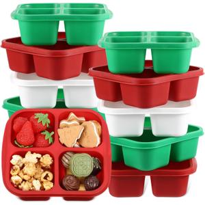 Honeydak 10 Pack Snack Container 4 Compartment Reusable Bento Snack Boxes Divided Lunchable Containers with Lids Meal Prep Lunch Food Storage Boxes for School Work Travel(Christmas Color)