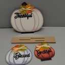 3 Pcs Fall Pumpkin Decor Wooden Table Sign Thankful Blessed Grateful Tabletop for Autumn Farmhouse Vintage Thanksgiving Harvest Party Rustic Home Room Table Shelf Halloween Decorations (Large, Blue White Orange)