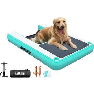 AWSUM Inflatable Dog Water Ramp 4ft x 3.3ft Boat Ramp Floating for Dogs Up 180LBS On Water Float Ladder Steps for Pool, Dock, Lakes, Green/Grey
