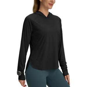 Women's UPF 50+ Sun Shirt with Hoodie SPF Long Sleeve UV Protection Shirts Hiking Fishing Outdoor Lightweight (Black, XXL)
