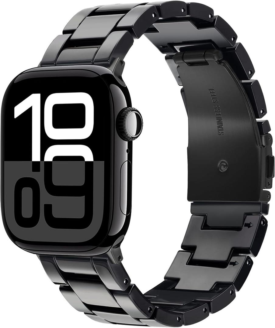 V.R.HOPE Resin Watch Band Compatible with Apple Watch Band for Women 38mm 40mm 41mm 42mm Tortoise Fashion Lightweight Bracelet Strap for iWatch Series 11/10/9/8/7/6/5/4/3/2/1/SE3(Black)