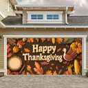Thanksgiving Garage Door Banner 13x6ft Happy Thanksgiving Turkey Pie Cartoon Backdrop Banners for Outside Indoor Fall Door Cover Garage Wall Covering for Party Garage Decorations