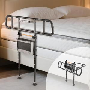 C5 Pro Bed Rails for Elderly Adults Safety - Foldable Bed Assist Rail with Adjustable Height, Bed Cane with Non-Slip Wider Handrail