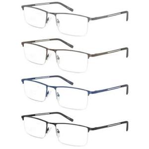 JJWELL 4Pack Blue Light Blocking Reading Glasses for Men Anti Computer Glare Eyestrain Spring Hinge Readers with Pouches