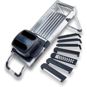 Jaccard Stainless Steel SafeHands Mandolin Slicer, Food Chopper, Compact Vegetable Chopper with Seven Interchangeable Blade Cartridges, Easy to Use and Store, Dishwasher-Safe