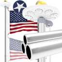 Upgraded 9 Gauge Heavy Duty Flag Pole Kit with 136 LED Ultra Bright Solar Light, 20FT 120 MPH Flagpole for Outside House in Ground, Bottom 3 mm Thick & 3 in Wide, 300D Thick Flag, Silver