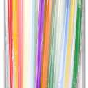 Glass Straw Holder Drinking Straw Dispenser for Counter with 200 Straws & Stainless Steel Lid, Retro Straw Organizer Container for Cafes, Bars, Home