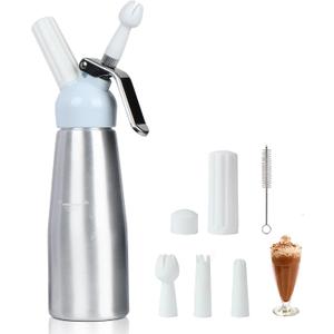 Professional Whipped Cream Dispenser, 500ml Whipped Cream Canister,Sturdy Aluminum Whipped Cream Maker with 3 Decorating Nozzles,Use Standard 8g N2O Cream Chargers (Chargers Not Included) (1 Pint-white)