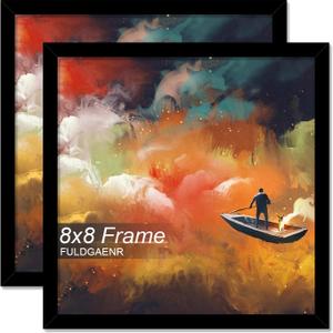 FULDGAENR 8x8 Picture Frame Set of 2, Black Frames for 8 x 8 Inch Photo Poster Certificate, High Transparency Wall/Tabletop Frame with Horizontal Vertical Display (2 Pack | Black | 8"x8")
