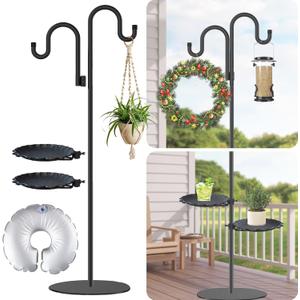 Upgraded 74" Shepherd's Hook Stand plantBird FeederWind Chime Hanger Stand, Waterproof Metal & Adjustable-Height Standing Pole Holder for Lantern and Wreath, Indoor & Outdoor2 Placement Racks) (Black)