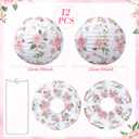 Honoson 12 Pcs Pink Rose Paper Lanterns Spring Floral Party Decorations Hanging 10 Inch Chinese Lanterns for Wedding Bridal Shower Baby Shower Tea Party Decorations