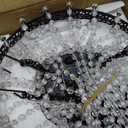 Hanging Solar Chandelier Outdoor, 30 Warm White Lights Acrylic Clear Beaded Chandelier with S Hooks Modern Lantern for Garden Yard Patio Gazebo Decorations, 28”H